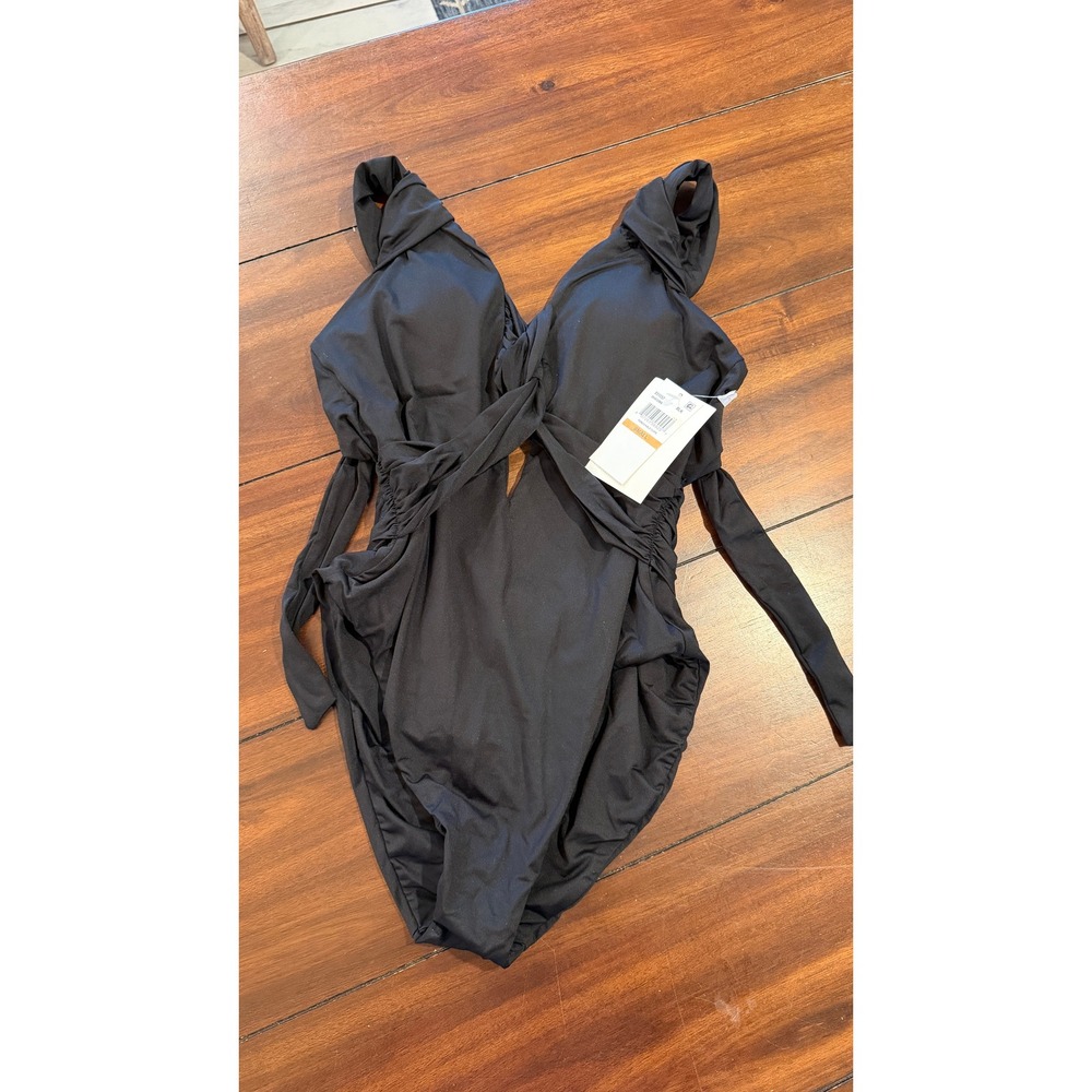 BECCA by Rebecca Virtue Black Cross Front One Piece Swimsuit 851057 Small NWT